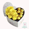 Caja Corazón Rosas amarillas Y Ferreros