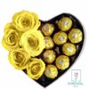Caja Corazón Rosas amarillas Y Ferreros - Imagen 2